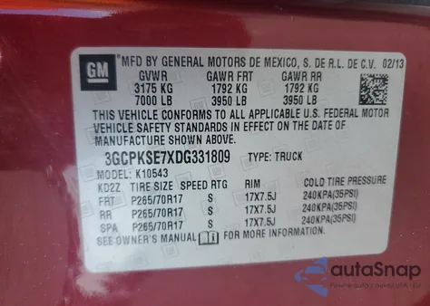 2013 Chevrolet Silverado K1500 Lt from USA, damaged, VIN 3GCPKSE7XDG331809